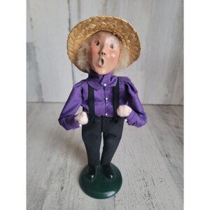 Byer's‎ Choice 1996 straw hat caroler man purple shirt xmas figure vintage